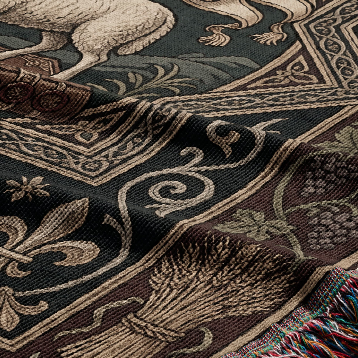 CalmNestStyle Heraldic Lamb & Dove Art Woven Blanket jacquard woven blanket