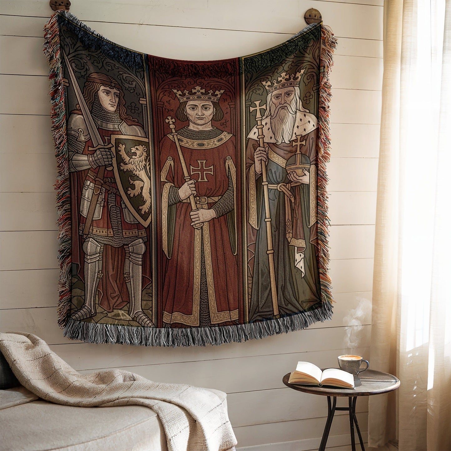 Medieval Tapestry Wall Art with Regal Figures Decor