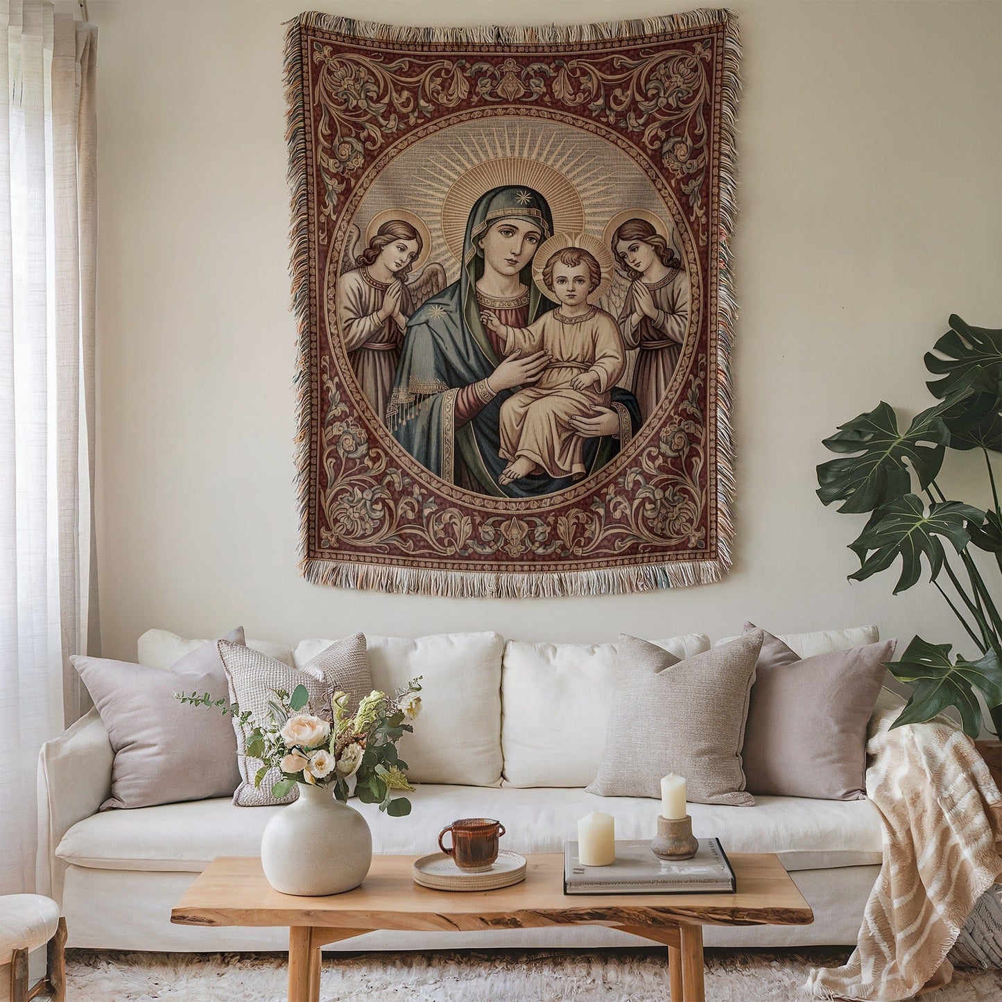 Detailed Religious Scene Wall Hanging Tapestry Decor