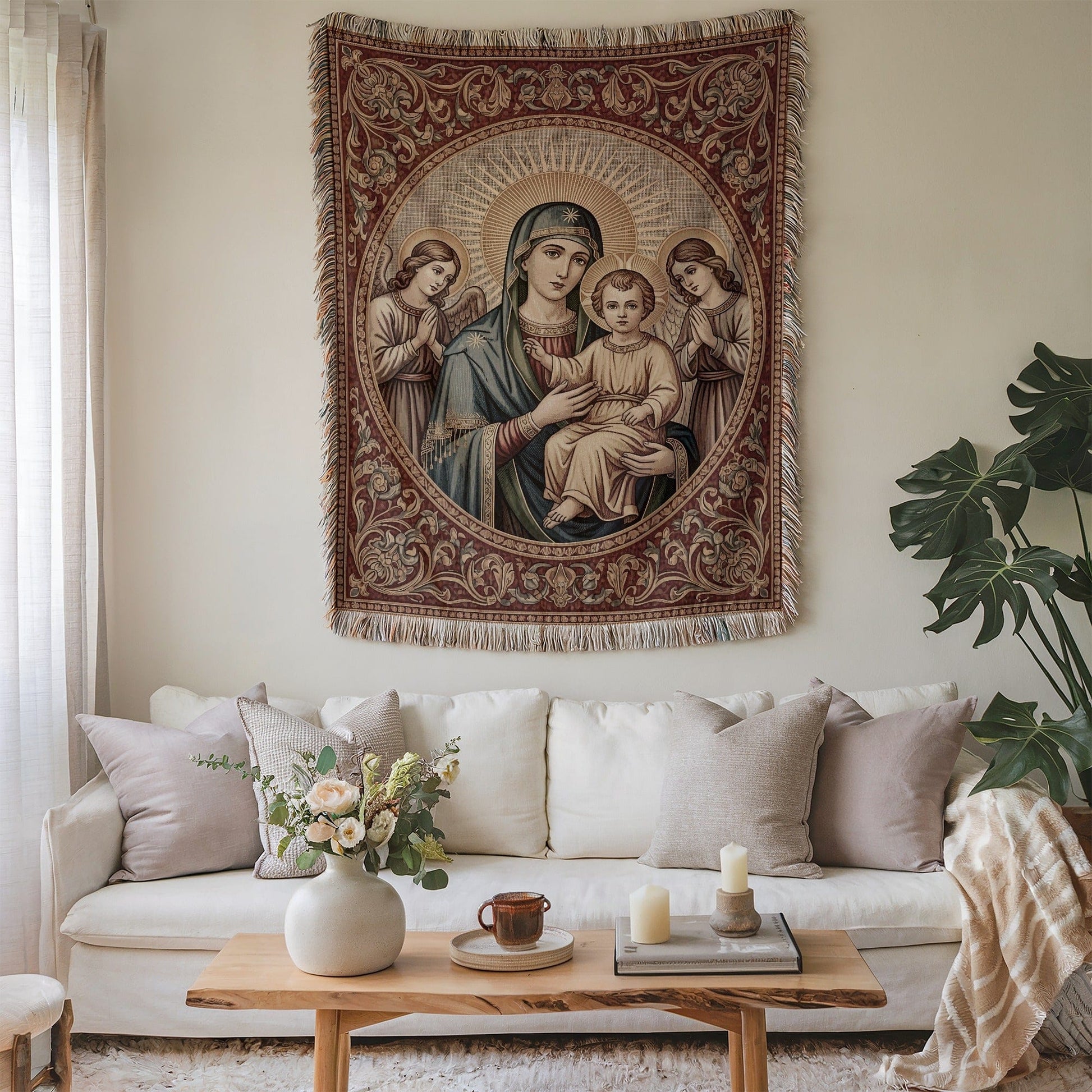 Detailed Religious Scene Wall Hanging Tapestry Decor