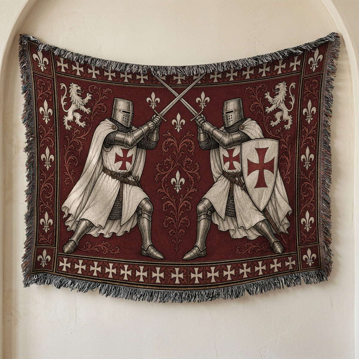 MyDesigns Medieval Blanket – Two Templar Knights Crossing Swords Woven Throw jacquard woven blanket