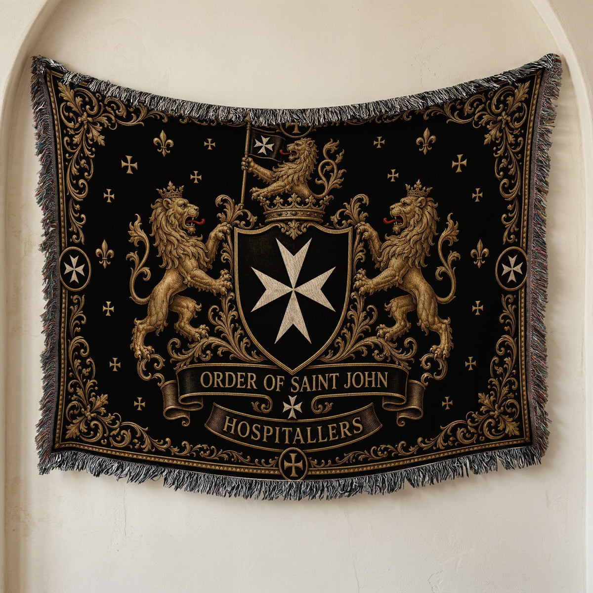 CalmNestStyle Order of Saint John Hospitallers Fleur de Lis Crest Woven Blanket jacquard woven blanket