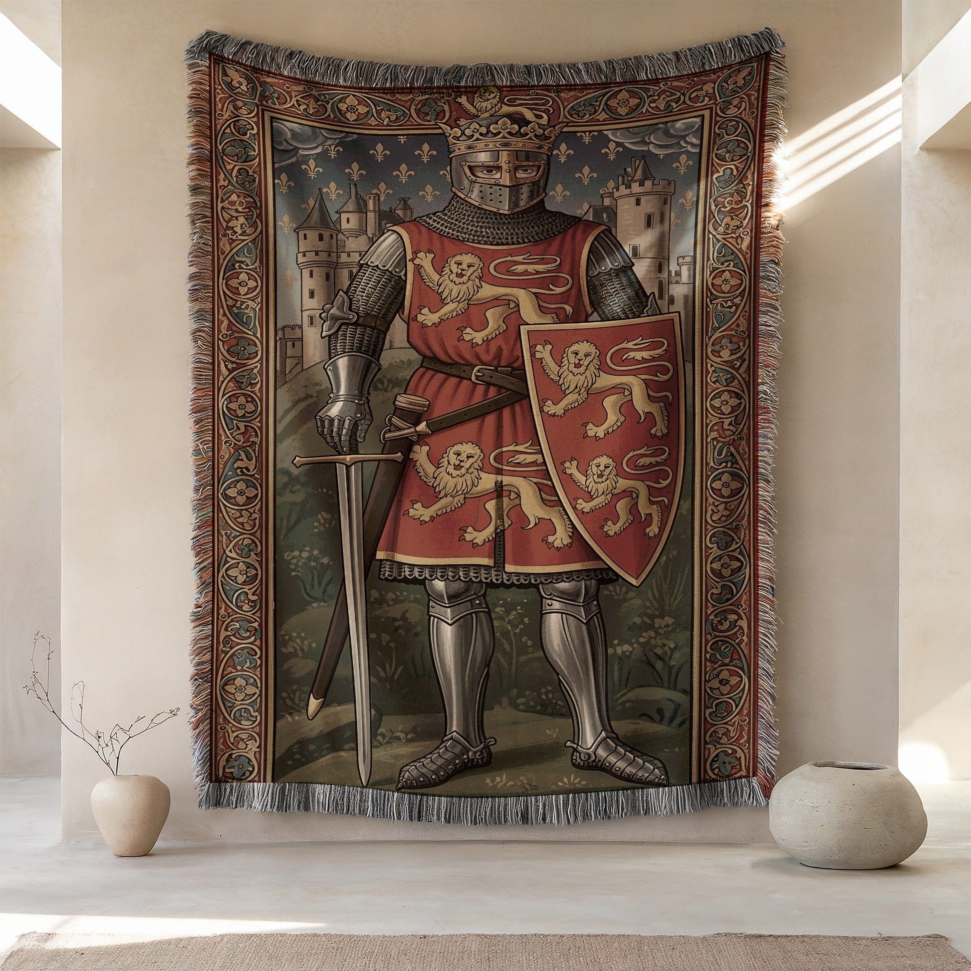 Majestic Knight Wall Tapestry with Intricate Design