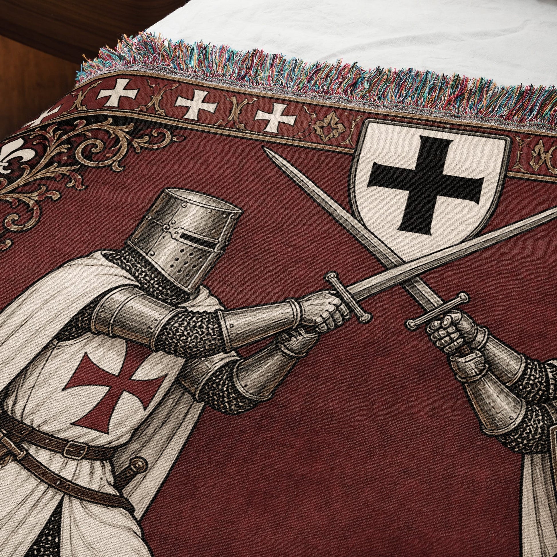 MyDesigns Knight Duel Tapestry Blanket – Knights Templar vs Hospitaller Sword Fight Woven Throw jacquard woven blanket