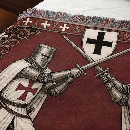 MyDesigns Knight Duel Tapestry Blanket – Knights Templar vs Hospitaller Sword Fight Woven Throw jacquard woven blanket