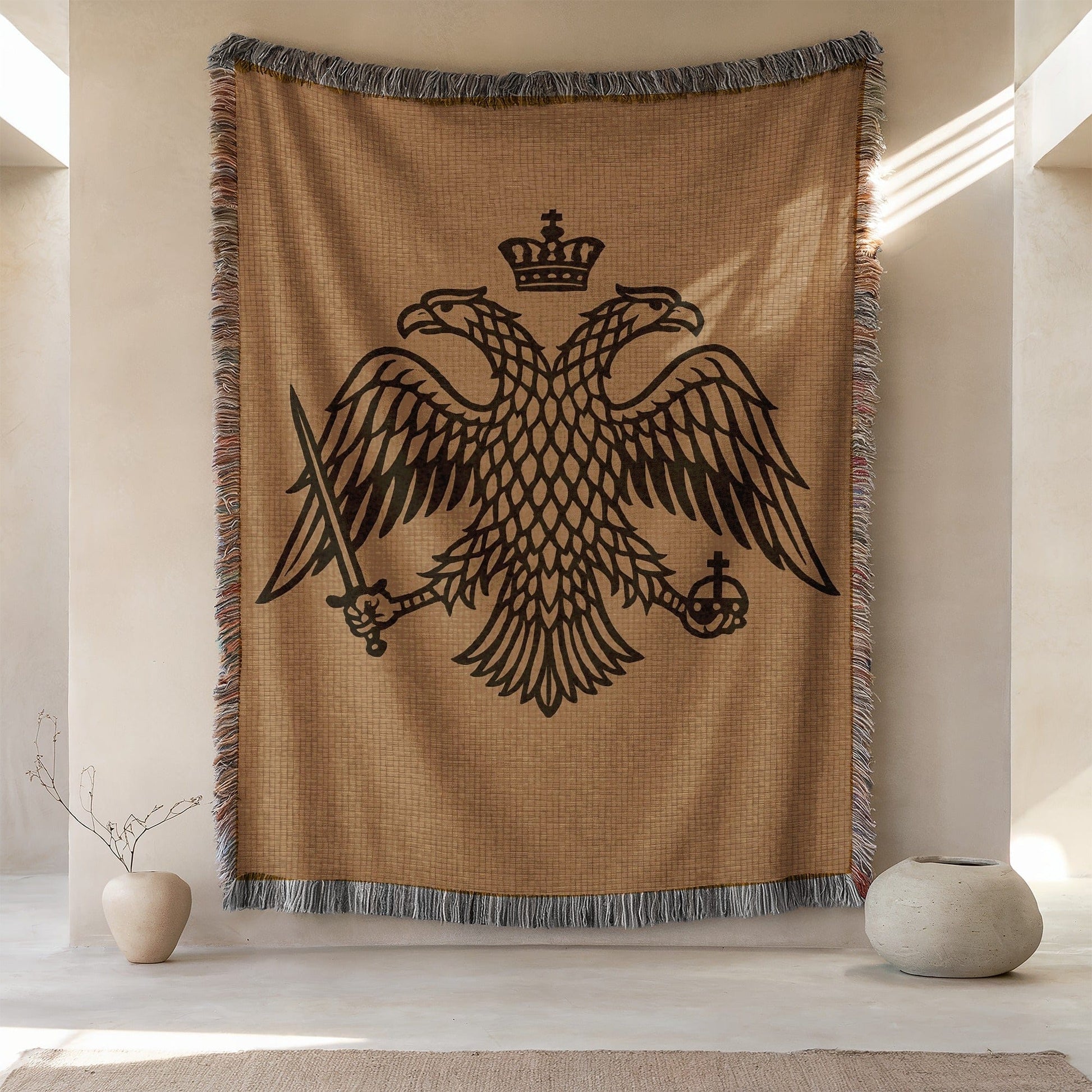 Elegant Double Headed Eagle Emblem Throw Blanket