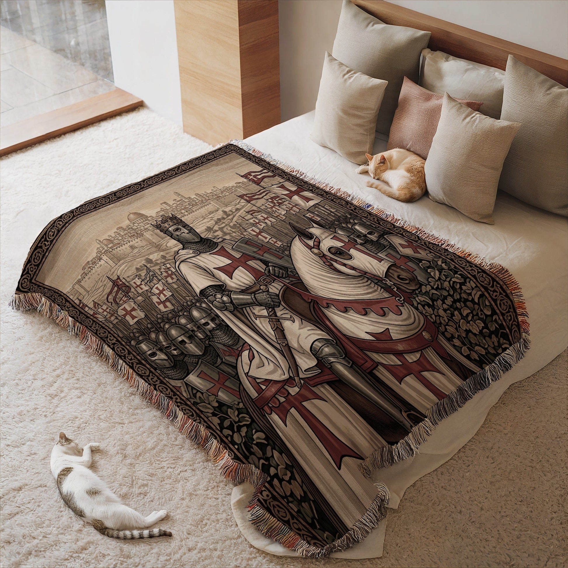 Medieval Knights and Horses Throw Blanket