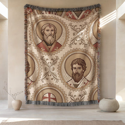 Vintage Christian Saints Patterned Art Wall Hanging