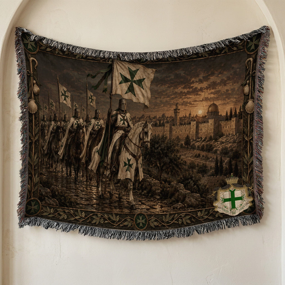 MyDesigns Saint Lazarus I Green Maltese Cross at Jerusalem jacquard woven blanket
