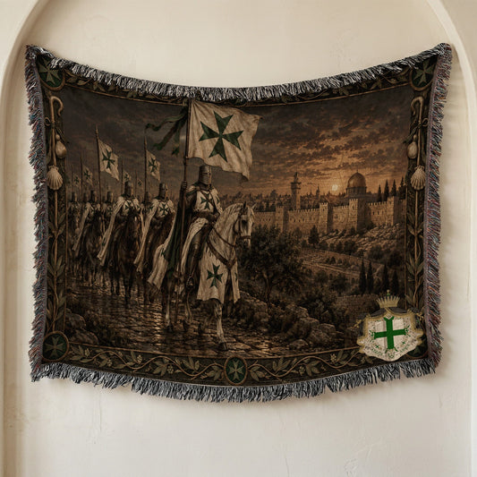 MyDesigns Saint Lazarus I Green Maltese Cross at Jerusalem jacquard woven blanket