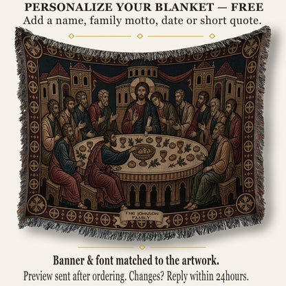 MyDesigns Mystical Supper Horizontal Tapestry - Round Table Orthodox Icon jacquard woven blanket