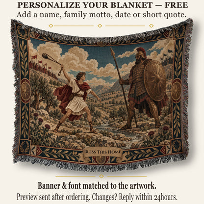CalmNestStyle David and Goliath Shepherd with Sling jacquard woven blanket