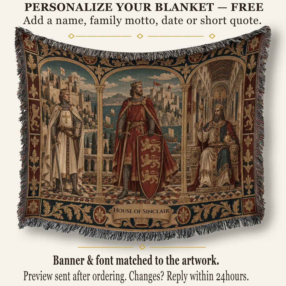CalmNestStyle Kings of Christendom Triptych jacquard woven blanket