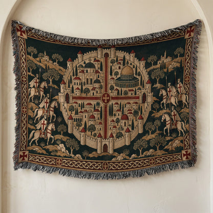 CalmNestStyle Crusader Jerusalem Round Map I Green Hills jacquard woven blanket