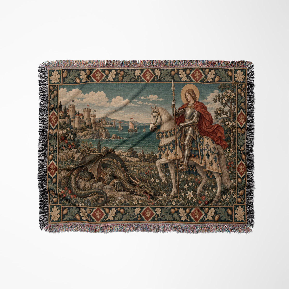 CalmNestStyle Saint George Guardian at Dawn jacquard woven blanket