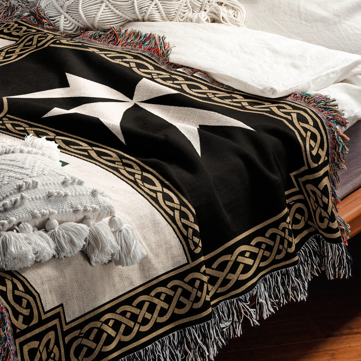 MyDesigns Medieval Blanket with Saint Lazarus Cross – Templar Hospitaller Jerusalem Woven Throw jacquard woven blanket