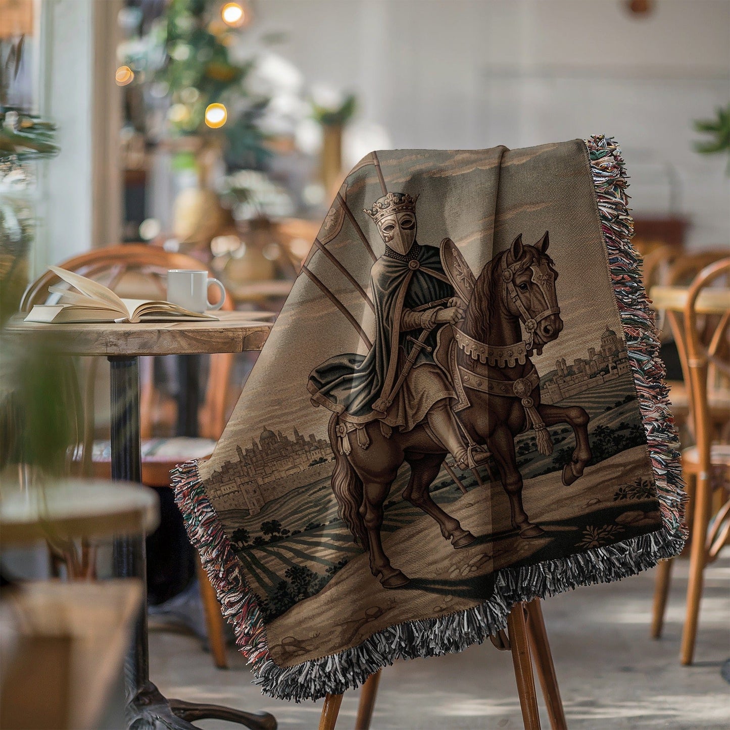 Medieval Knight Riding Horse Artistic Throw Blanket