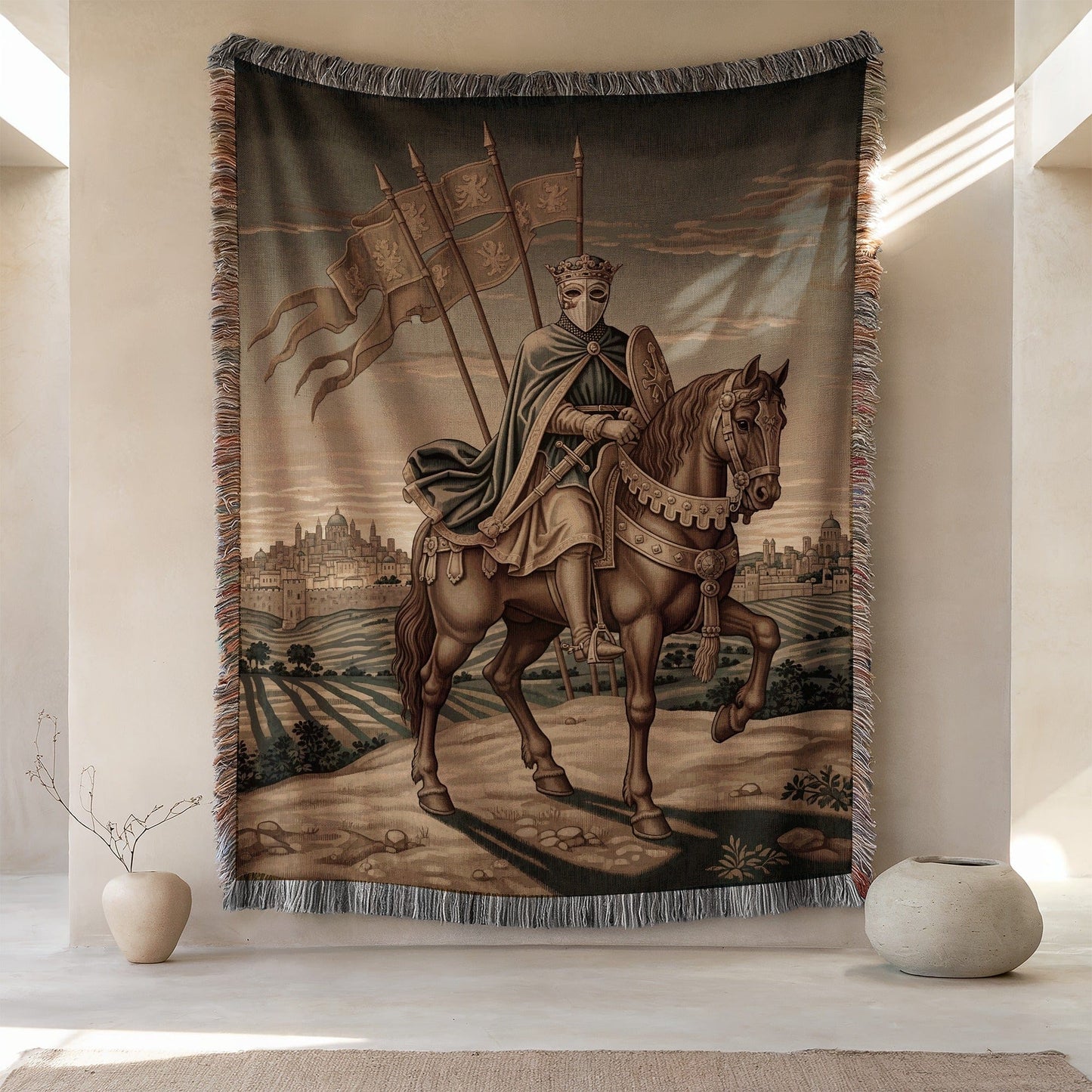 Medieval Knight Tapestry Featuring Equestrian Design