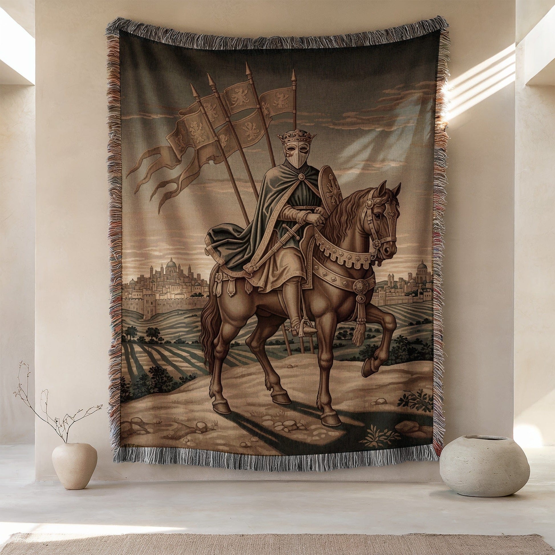 Medieval Knight Tapestry Featuring Equestrian Design