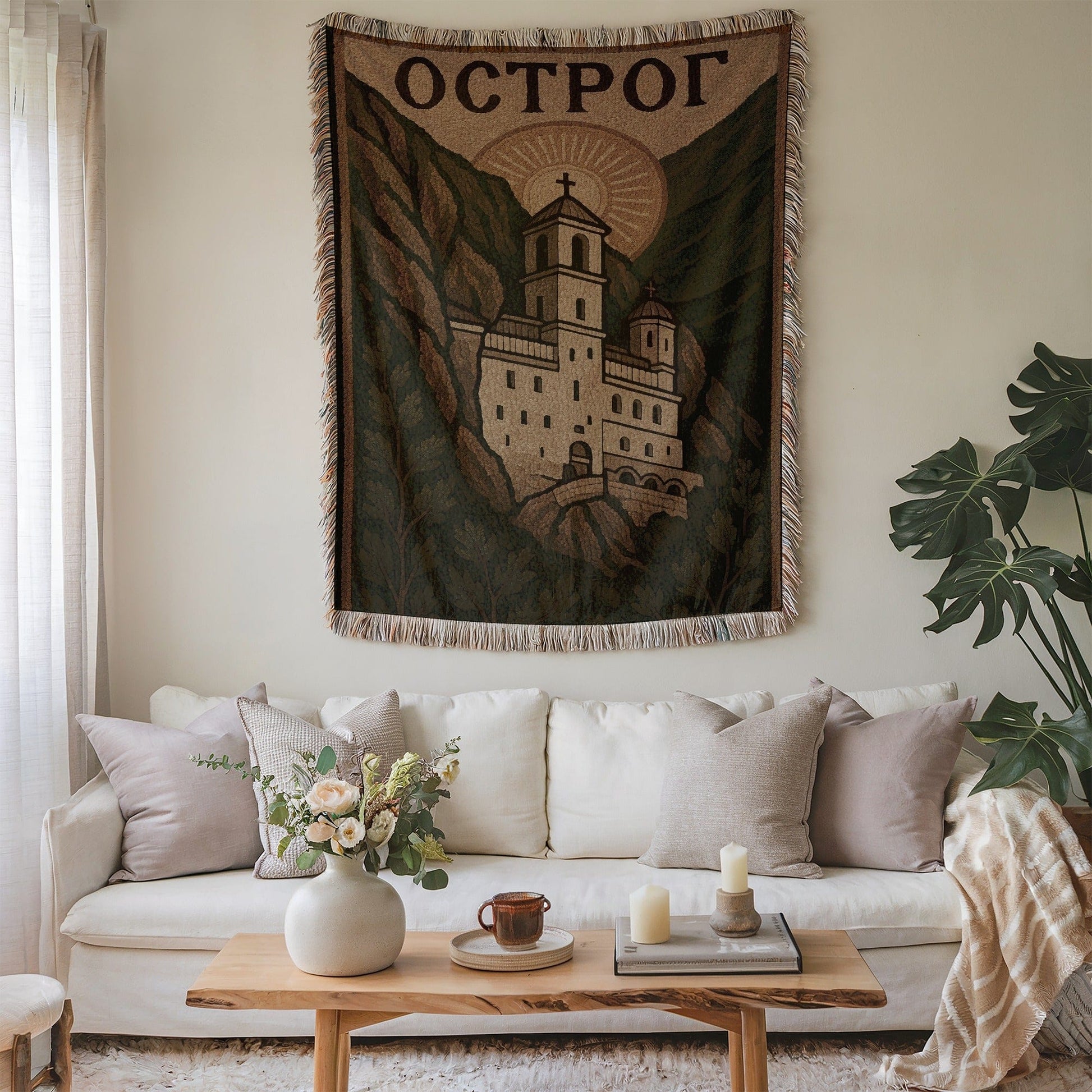 Decorative tapestry with church design wall hanging