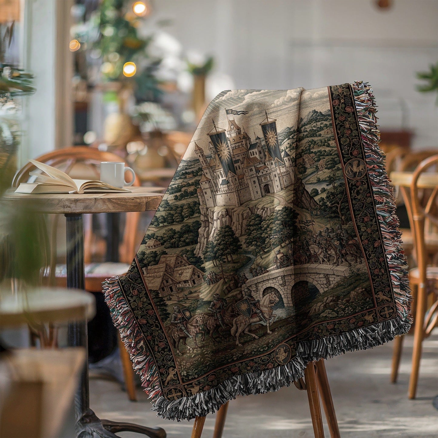 Medieval Castle Tapestry Blanket with Regal Design
