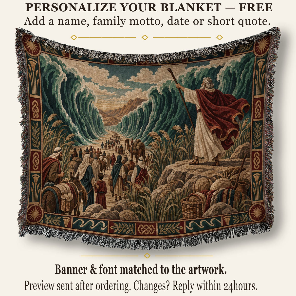 CalmNestStyle Moses Parting the Red Sea jacquard woven blanket