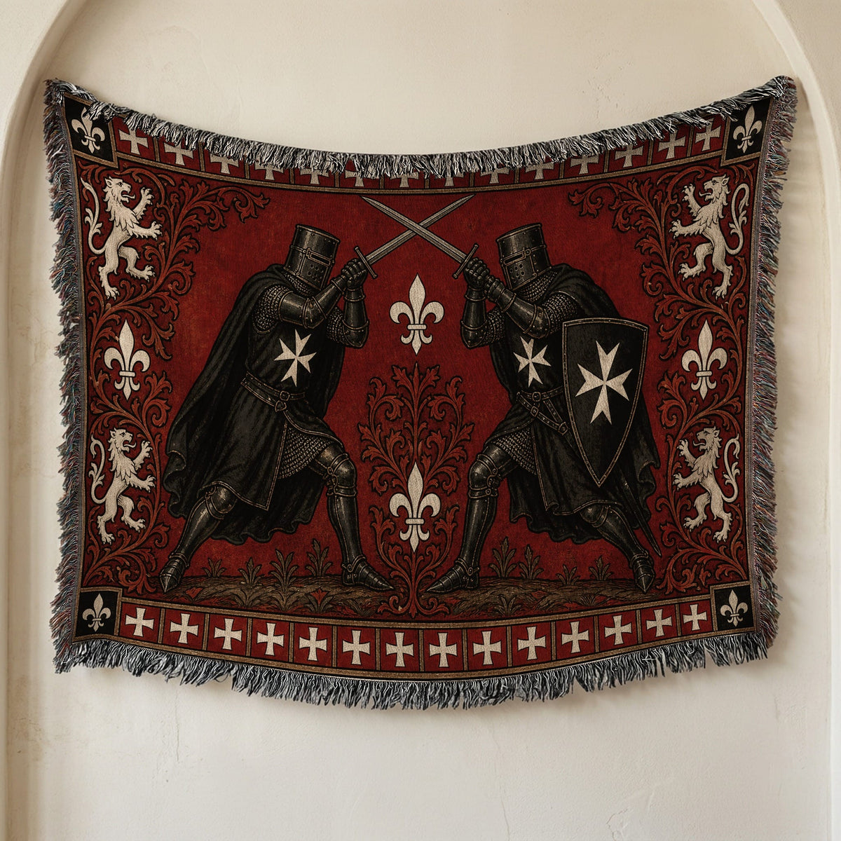 CalmNestStyle Hospitaller Knights Duel Red Fleur de Lis Woven Blanket jacquard woven blanket