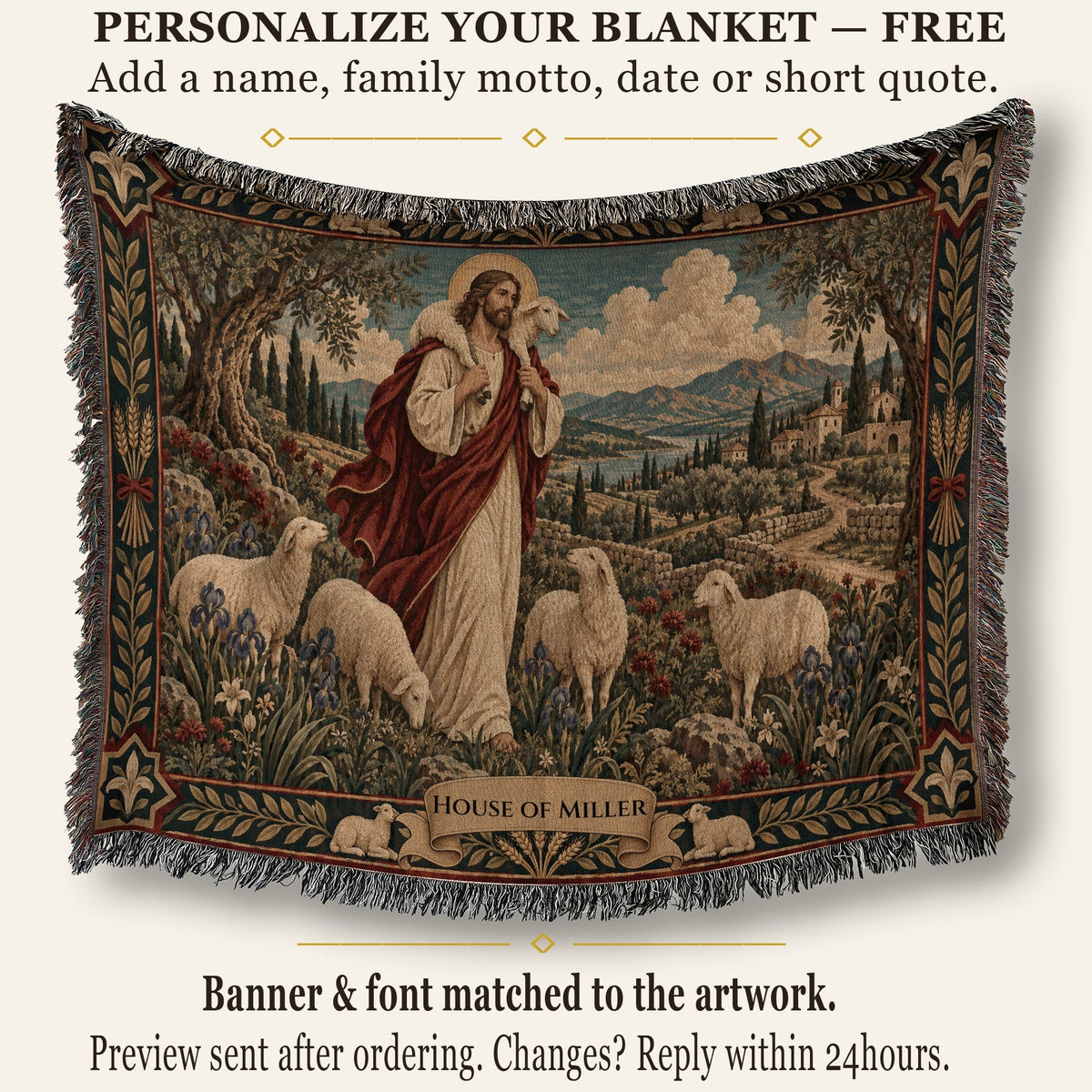 CalmNestStyle The Good Shepherd jacquard woven blanket