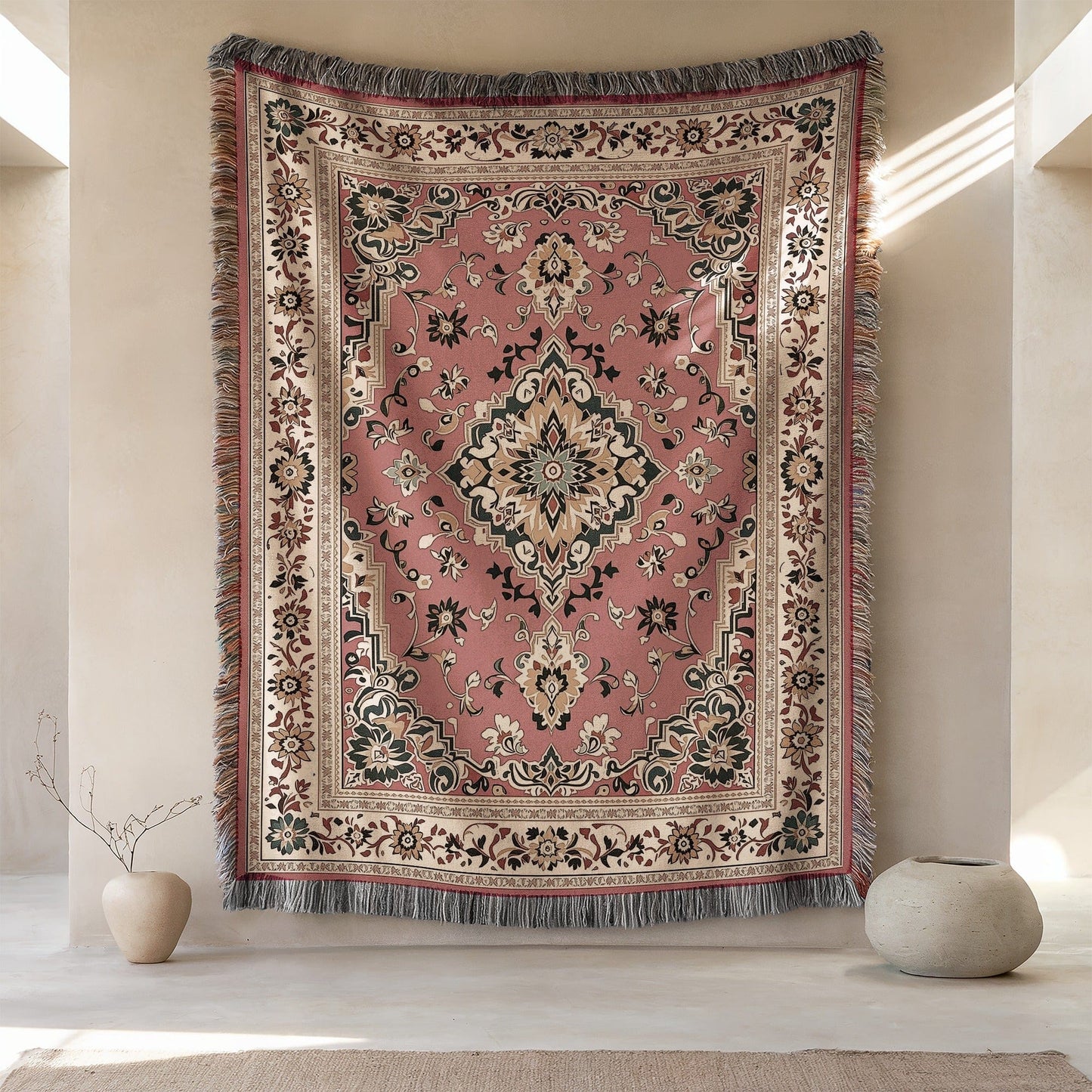 Vintage-Inspired Geometric Floral Fringe Wall Tapestry