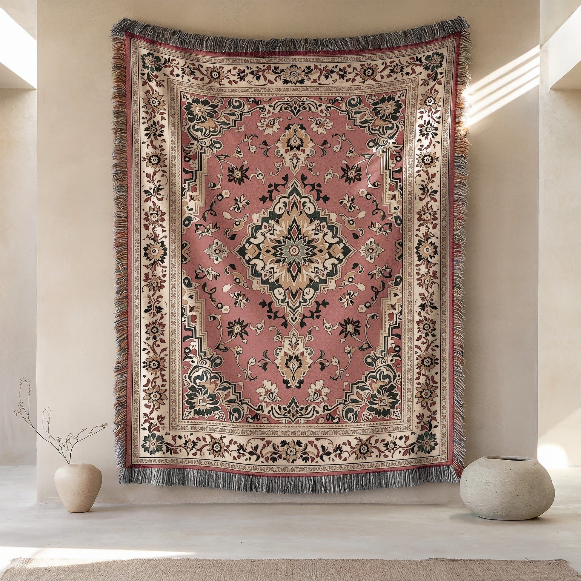 Vintage-Inspired Geometric Floral Fringe Wall Tapestry