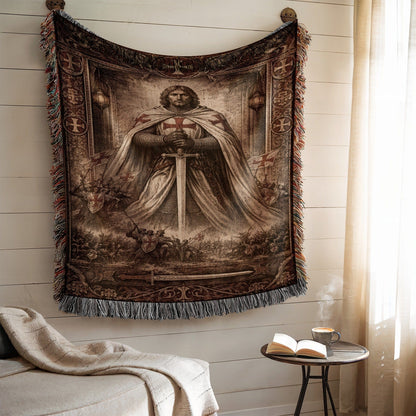 Knight Tapestry Wall Hanging with Sword and Shield Design