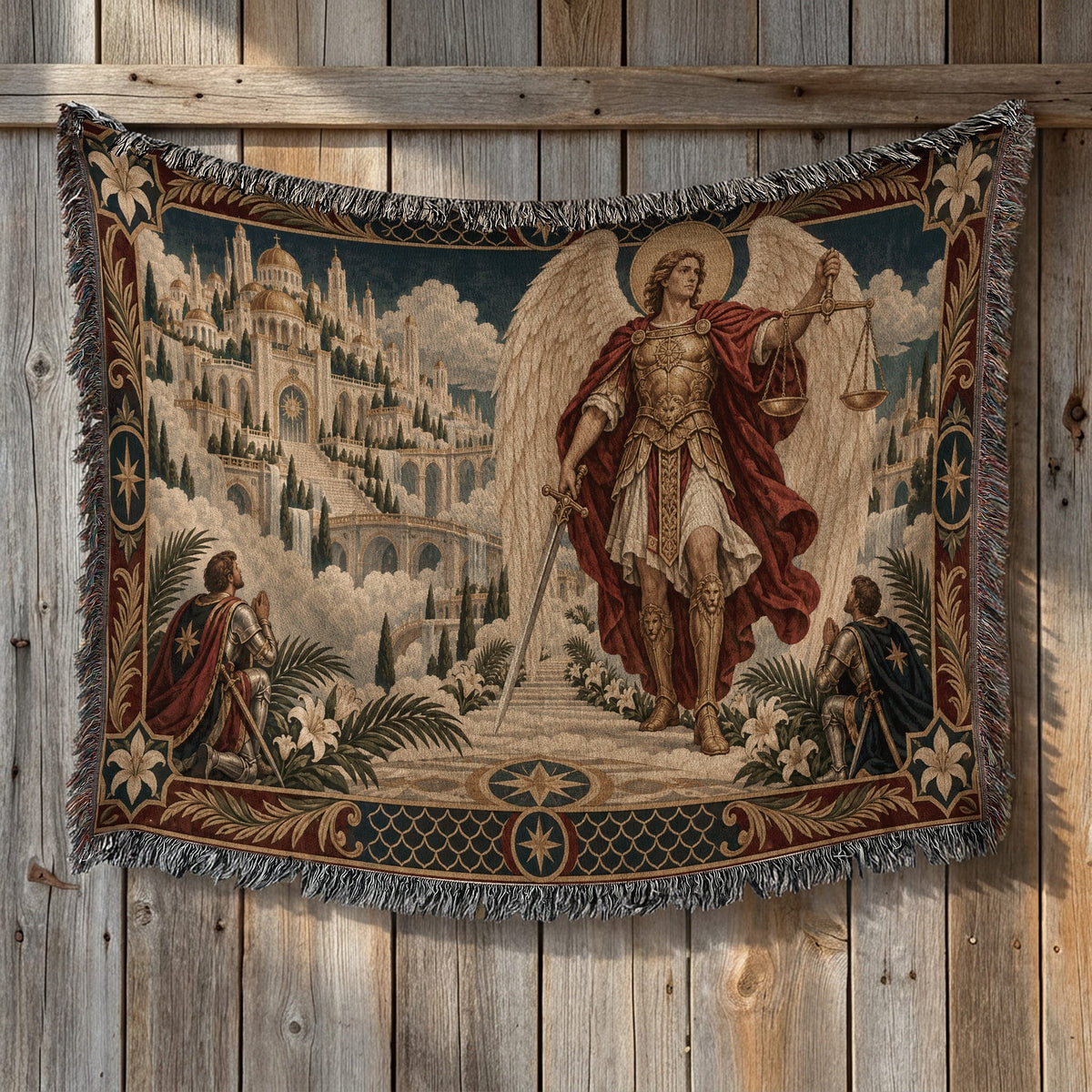 CalmNestStyle Saint Michael and His Knights jacquard woven blanket