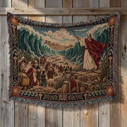 CalmNestStyle Moses and the Exodus Crossing jacquard woven blanket