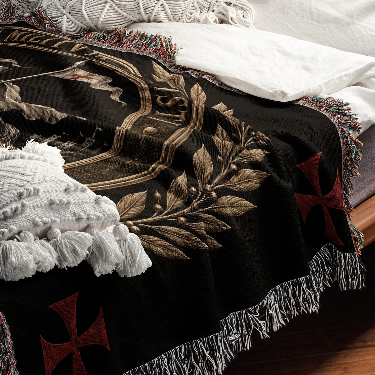 CalmNestStyle Sigillum Militum Xpisti Templar Seal in Silver jacquard woven blanket