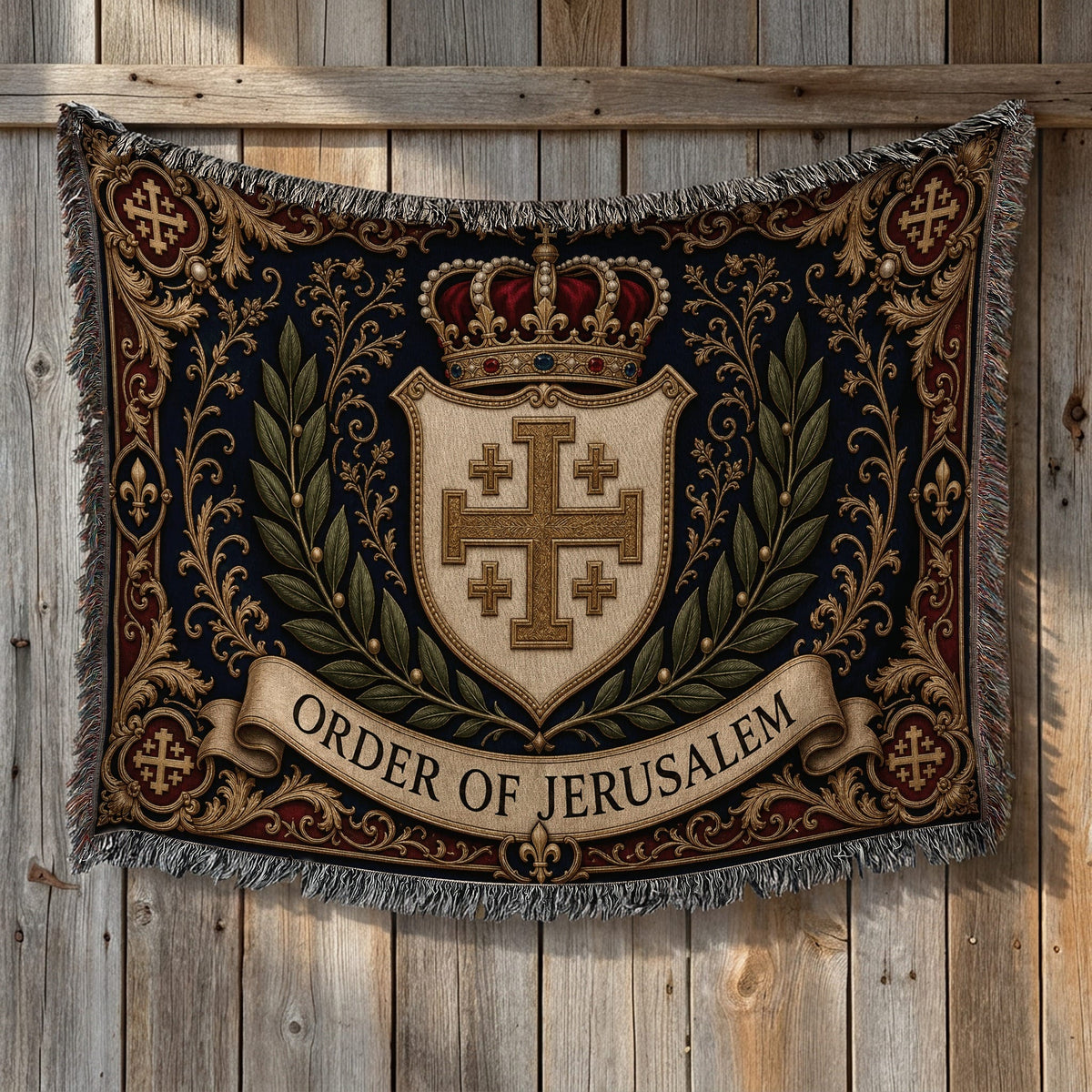 CalmNestStyle Order of Jerusalem Crest I Royal Navy jacquard woven blanket