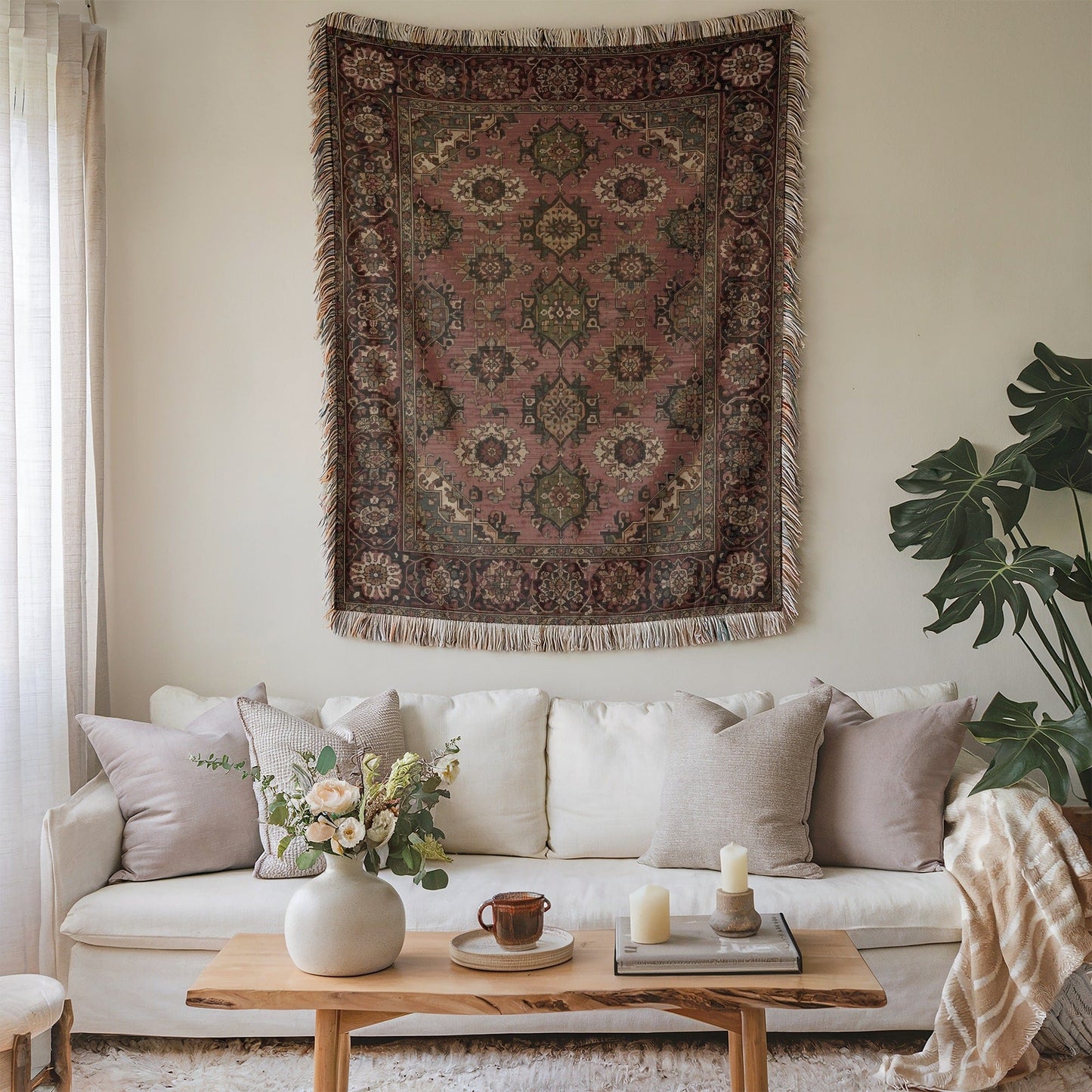 Boho Chic Tapestry with Intricate Floral Design