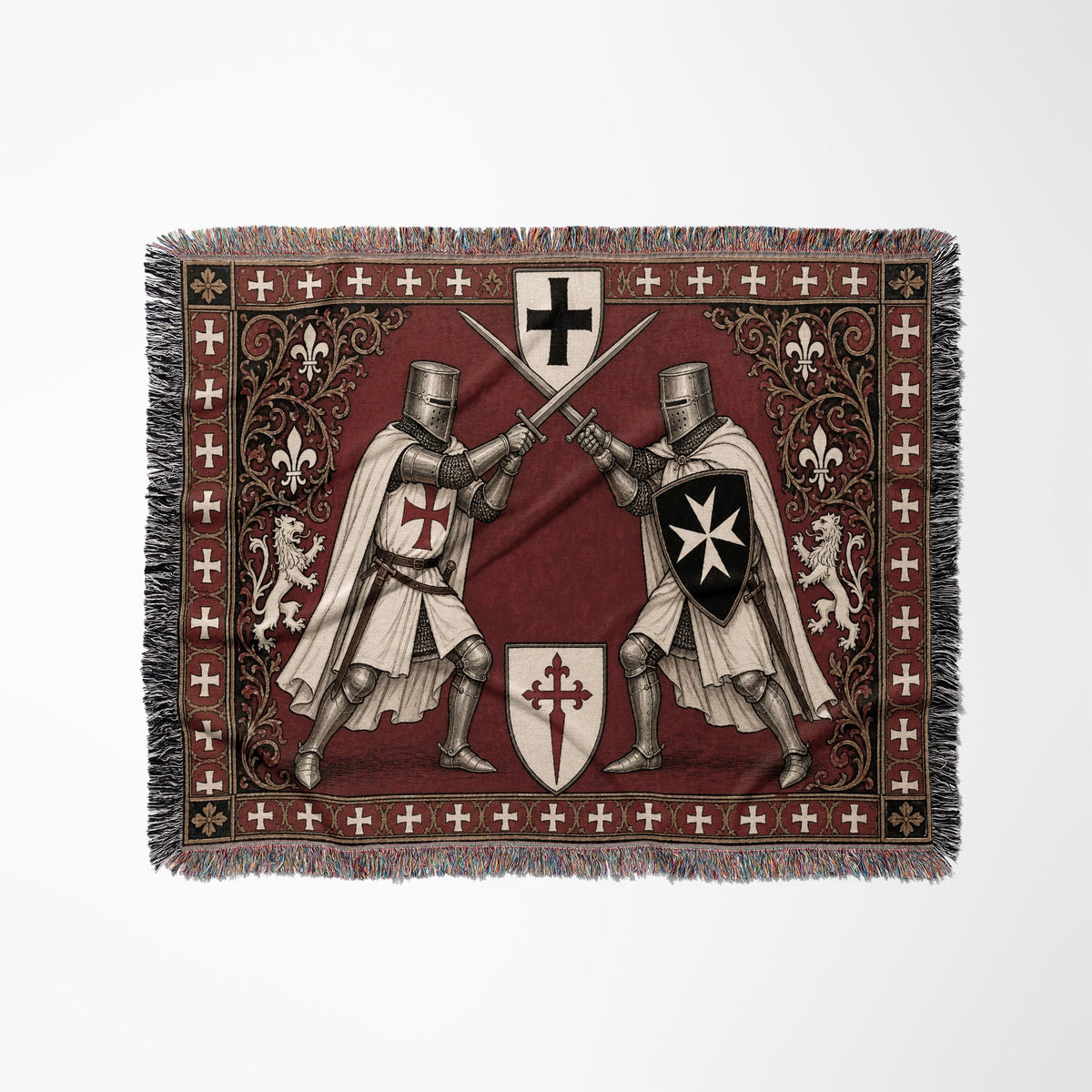 MyDesigns Knight Duel Tapestry Blanket – Knights Templar vs Hospitaller Sword Fight Woven Throw jacquard woven blanket