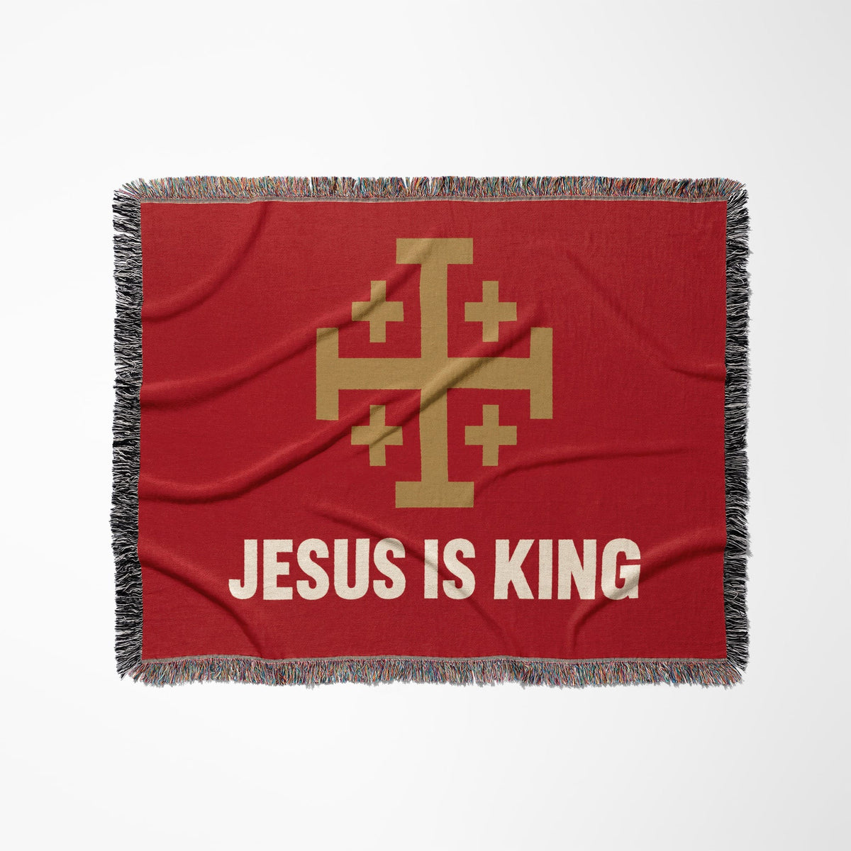 CalmNestStyle Jesus Is King Jerusalem Cross Woven Blanket jacquard woven blanket
