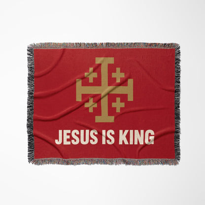 CalmNestStyle Jesus Is King Jerusalem Cross Woven Blanket jacquard woven blanket