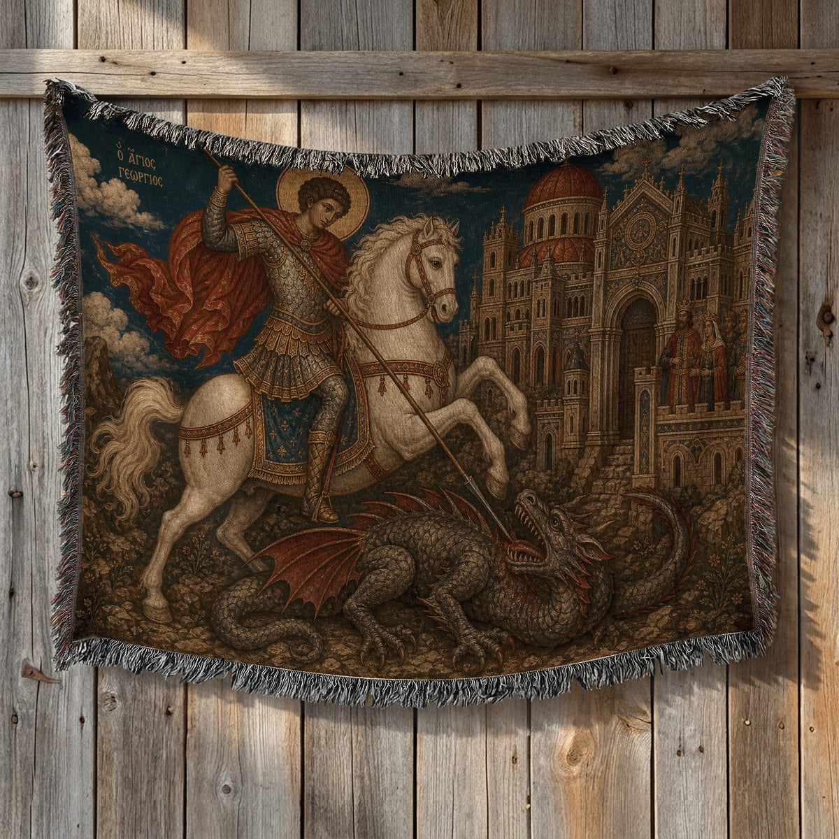 CalmNestStyle Saint George Greek Orthodox Icon jacquard woven blanket