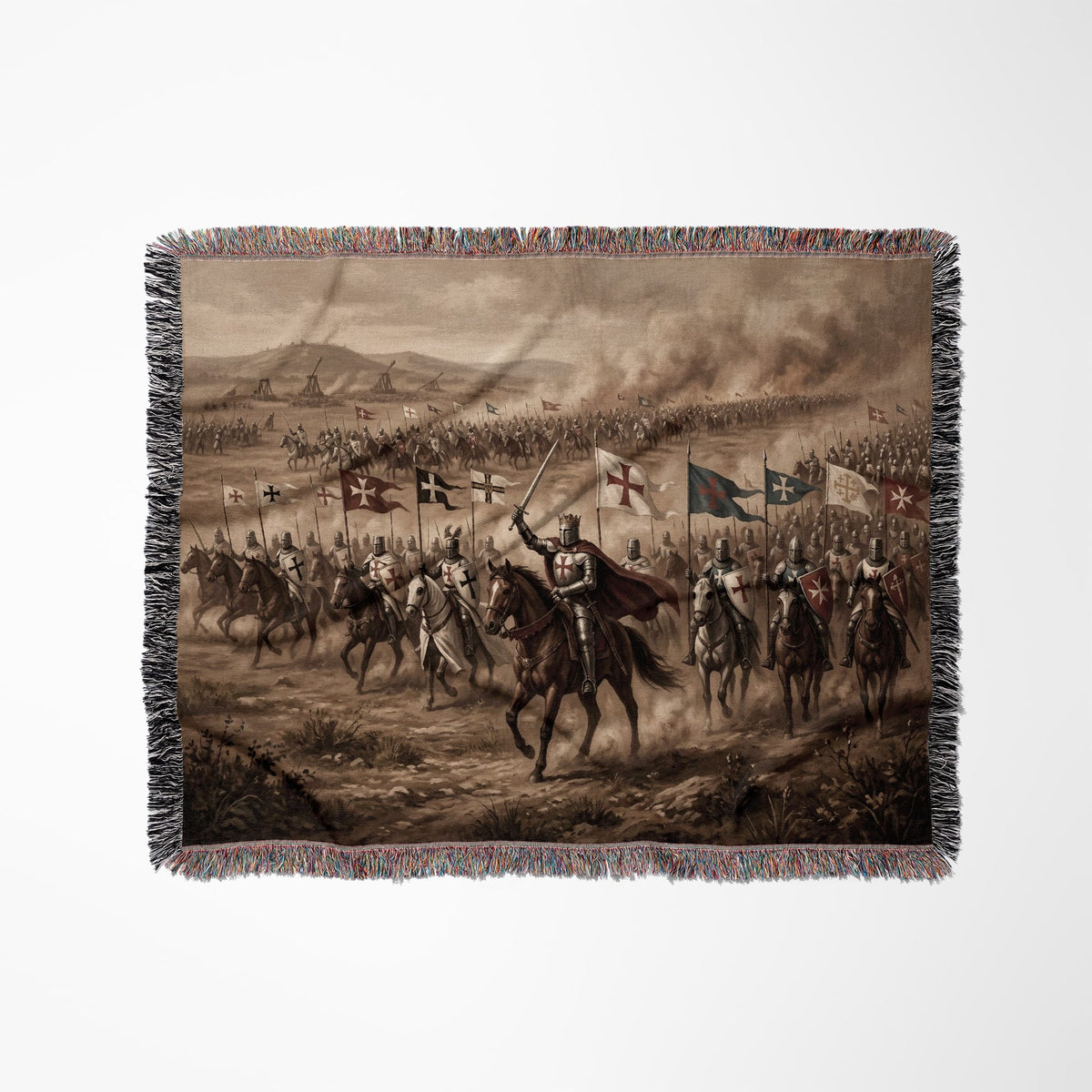 MyDesigns Medieval Blanket – Crusader Cavalry Charge Woven Throw, Templar Banners jacquard woven blanket