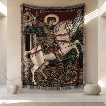 Detailed Religious Knight and Dragon Tapestry product