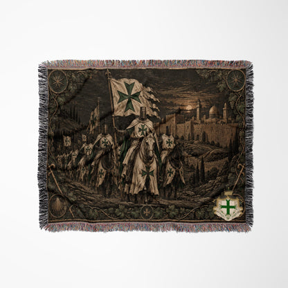 MyDesigns Saint Lazarus Host I Green Maltese Crosses at Dusk jacquard woven blanket