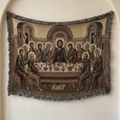 MyDesigns Warm Gold Last Supper Horizontal Tapestry - Byzantine Icon jacquard woven blanket