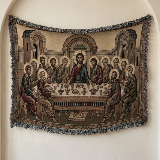 MyDesigns Warm Gold Last Supper Horizontal Tapestry - Byzantine Icon jacquard woven blanket