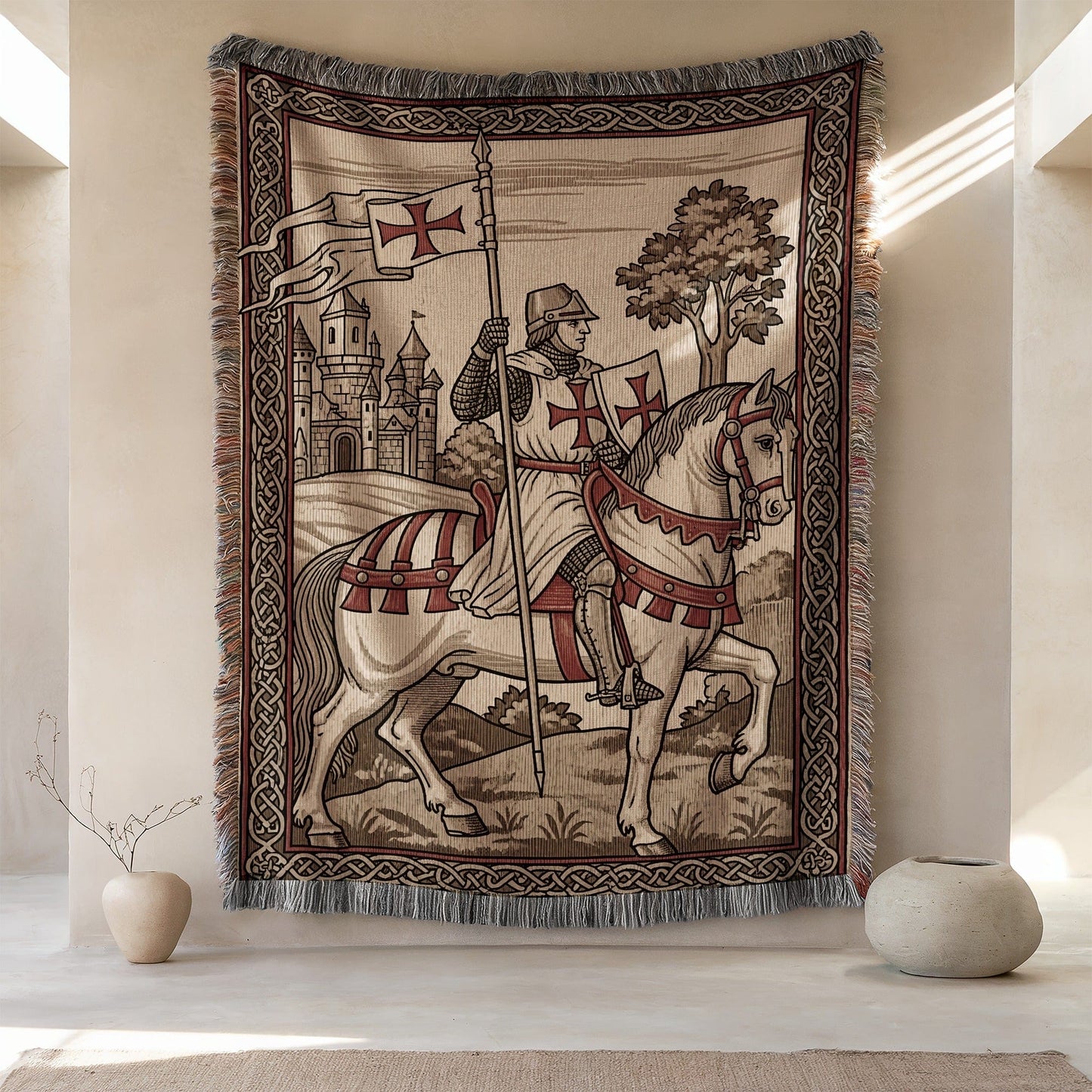 Medieval Knight on Horse with Castle Wall Art