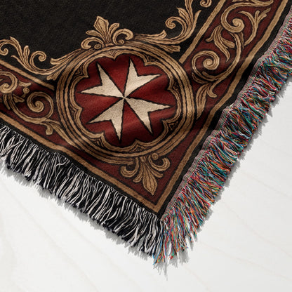 CalmNestStyle Order of Malta Crowned Crest Gold Scroll Woven Blanket jacquard woven blanket