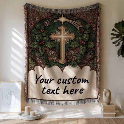 Personalized Tapestry with Cross and Custom Text