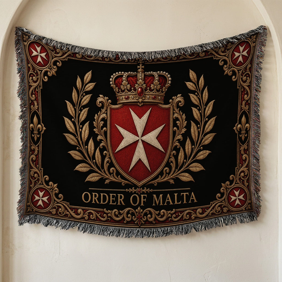 CalmNestStyle Order of Malta Crown and Gold Laurel Woven Blanket jacquard woven blanket