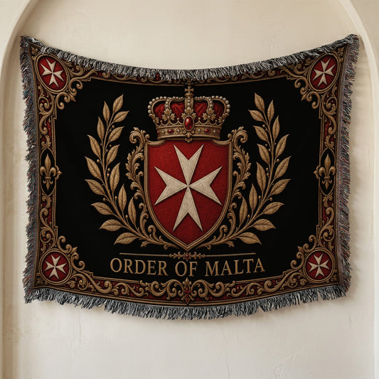 CalmNestStyle Order of Malta Crown and Gold Laurel Woven Blanket jacquard woven blanket